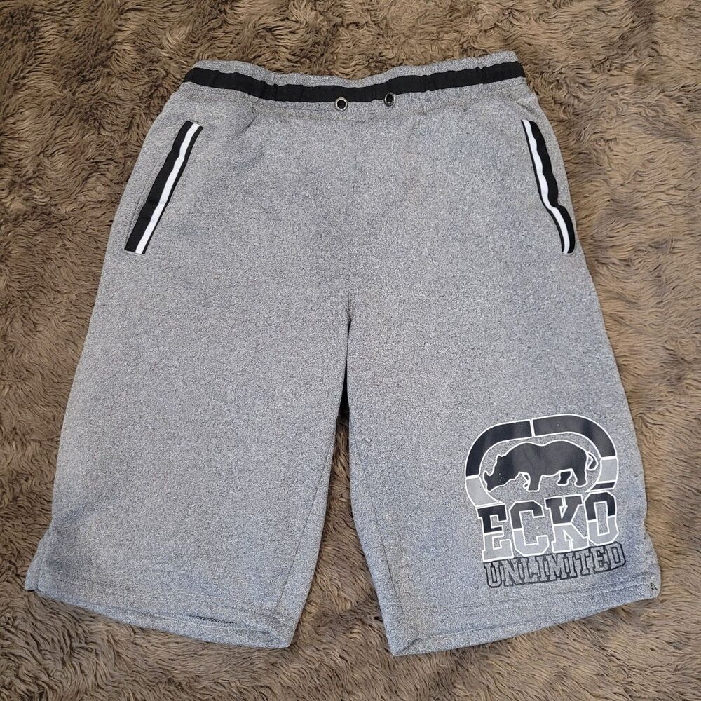 Ecko Unltd. Men's Fleece Shorts Size L Heather Gray Stretch Rhino *No Drawstring